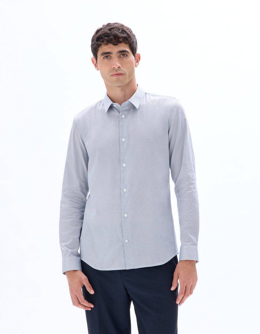 camisa regular fit micro-estampada 100 algodón