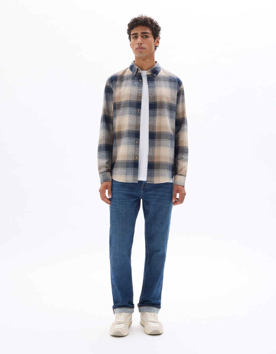 camisa de franela a cuadros de corte regular en 100 algodón