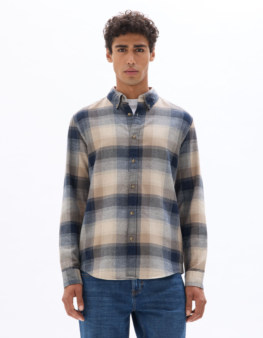 camisa de franela a cuadros de corte regular en 100 algodón