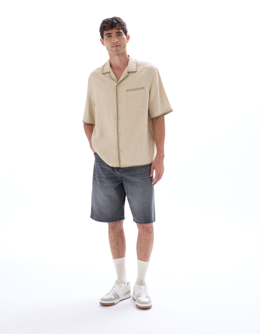camisa de lino y viscosa de corte regular
