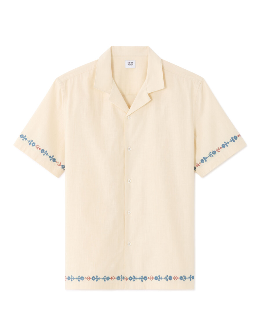 camisa bordada de corte regular 100 algodón