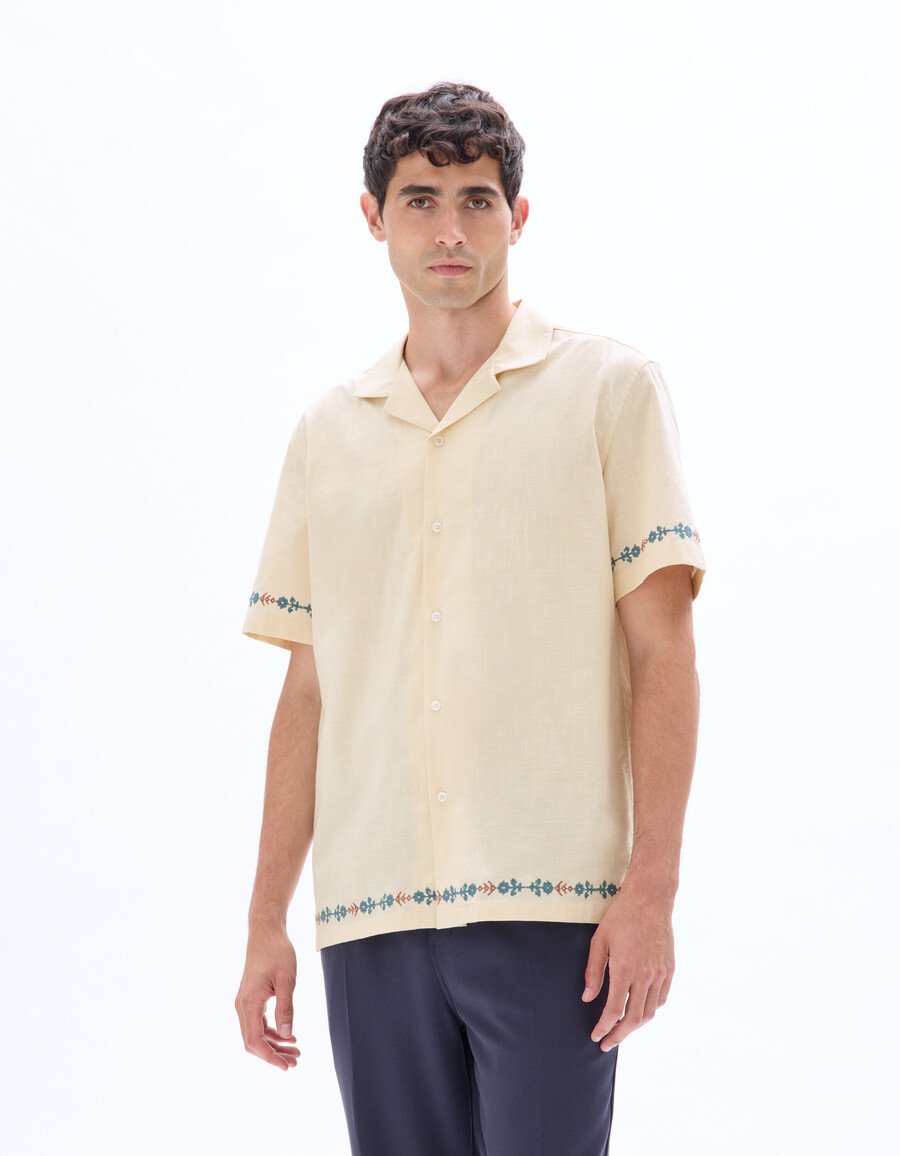 camisa bordada de corte regular 100 algodón