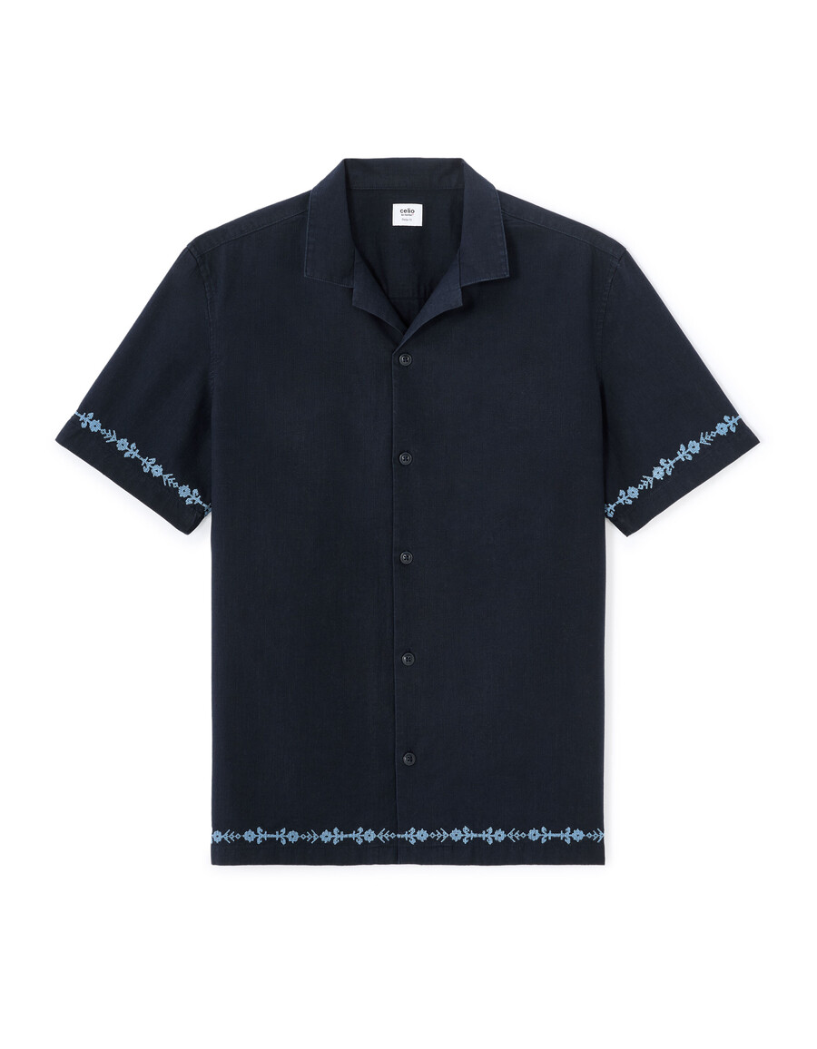 camisa bordada de corte regular 100 algodón