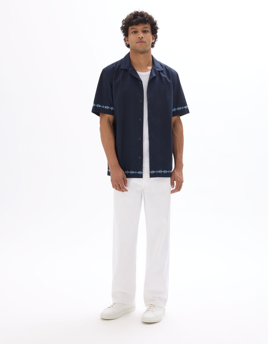 camisa bordada de corte regular 100 algodón