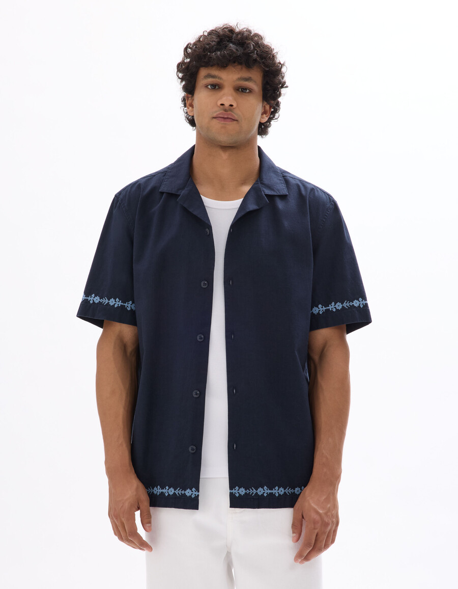 camisa bordada de corte regular 100 algodón