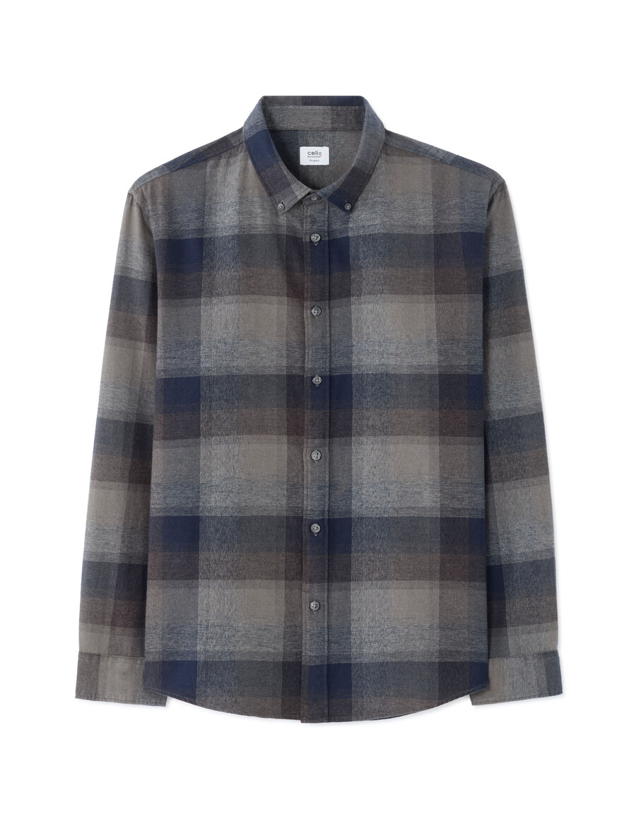 camisa de franela a cuadros de corte regular en 100 algodón