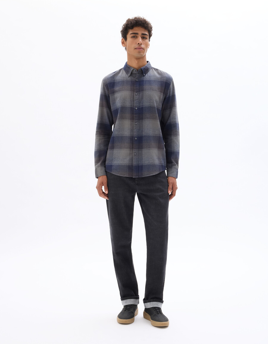 camisa de franela a cuadros de corte regular en 100 algodón