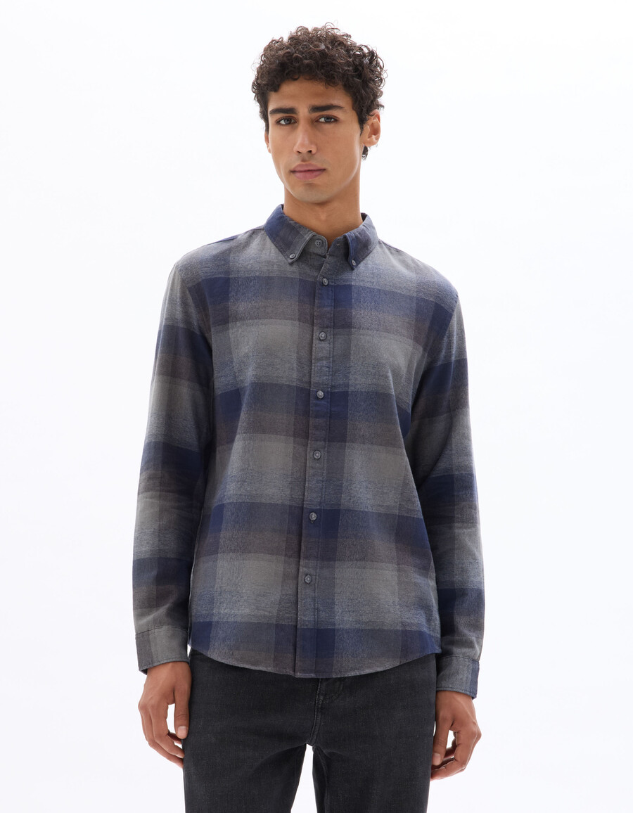 camisa de franela a cuadros de corte regular en 100 algodón