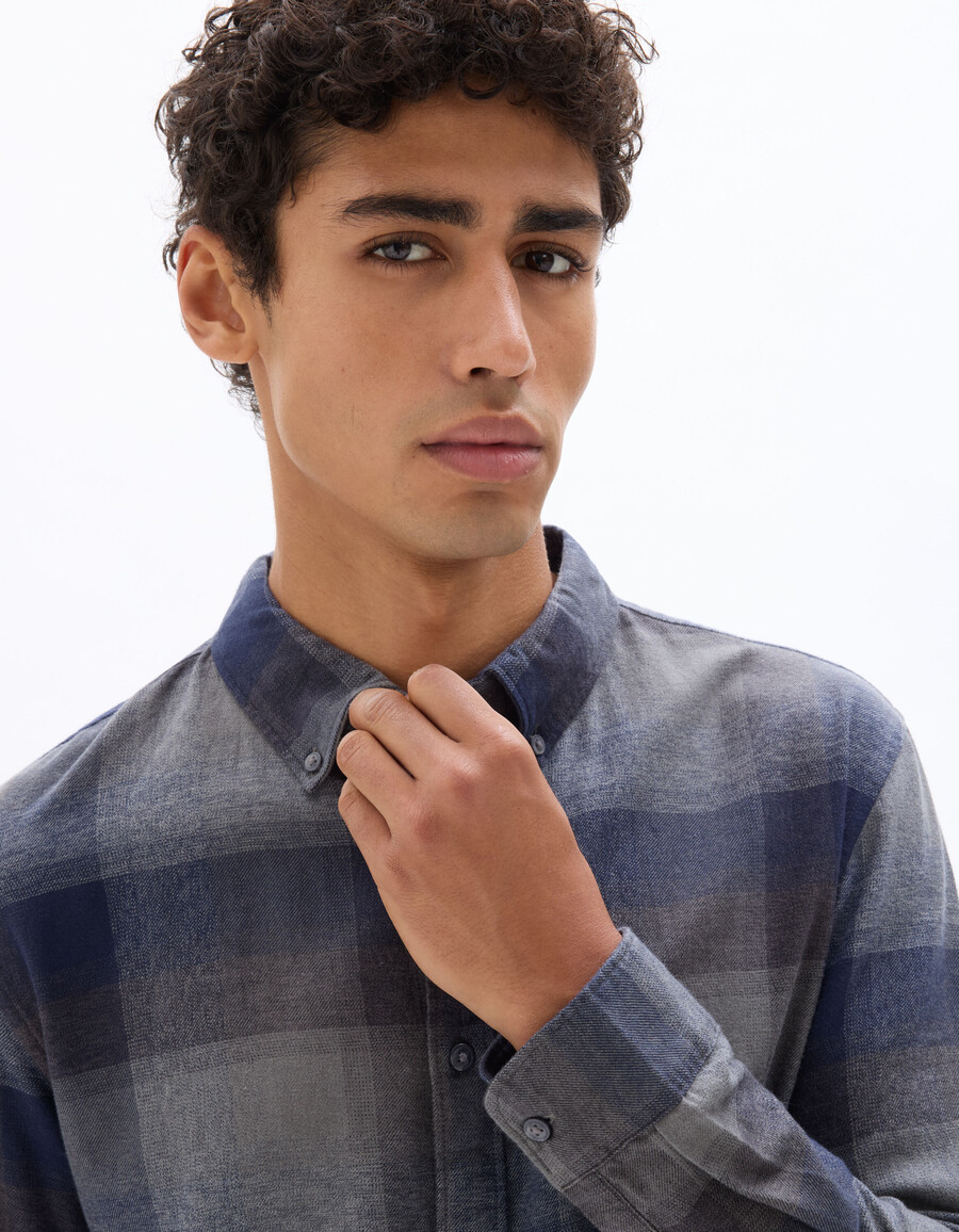 camisa de franela a cuadros de corte regular en 100 algodón