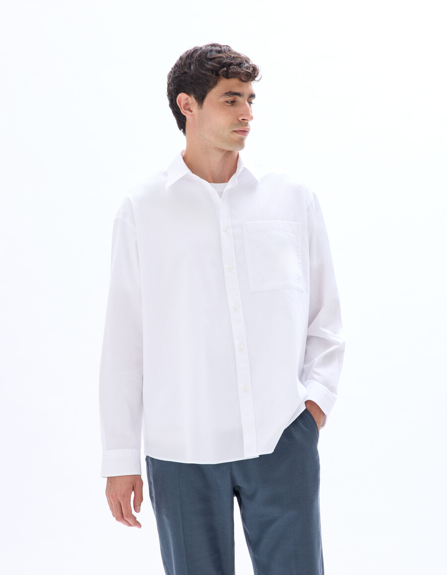 camisa de popelina de algodón lisa de gran tamaño