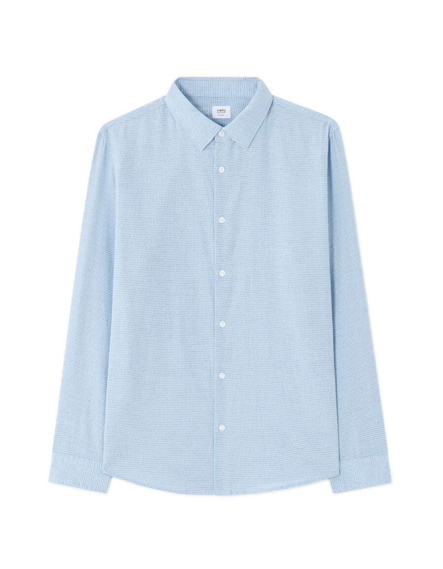 camisa azul claro de corte regular texturizada 100 algodón