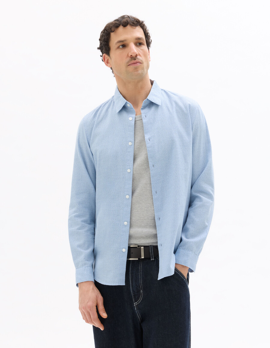 camisa azul claro de corte regular texturizada 100 algodón