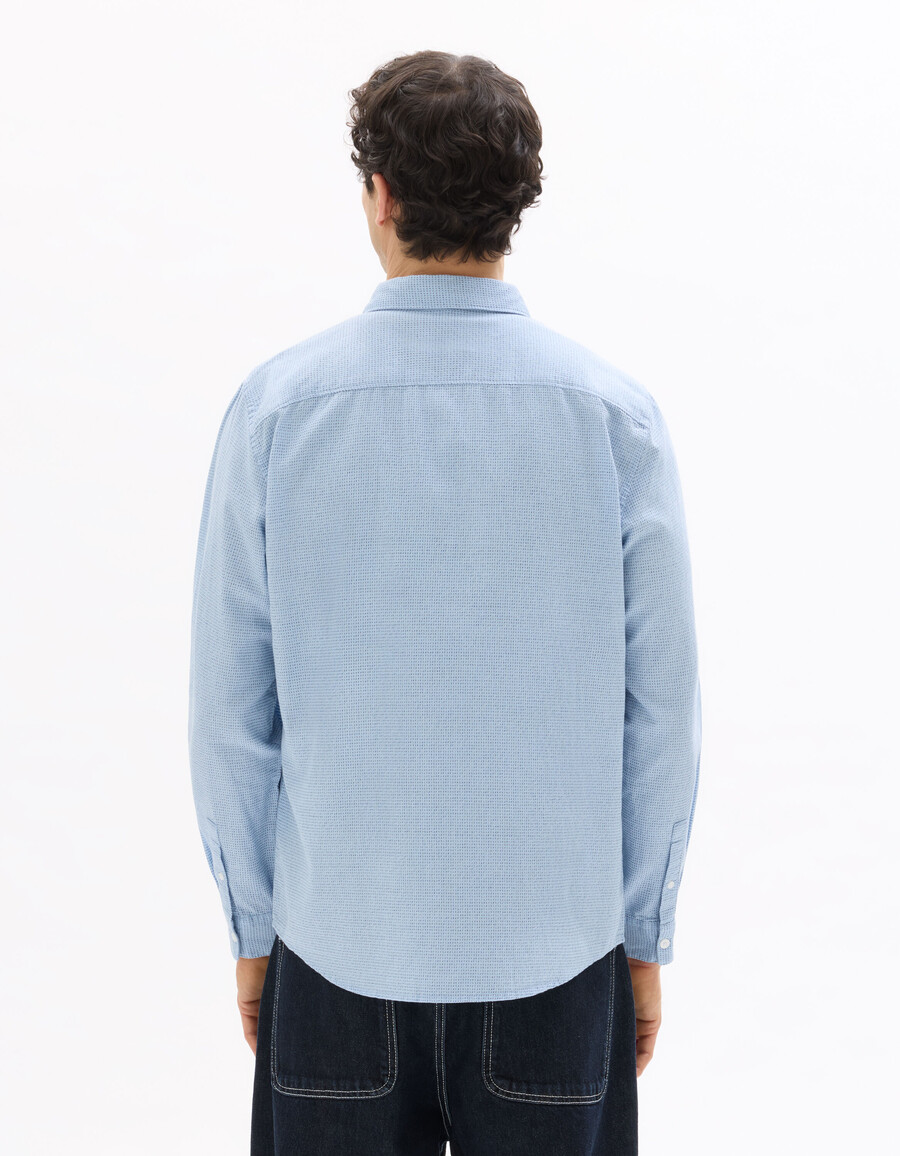 camisa azul claro de corte regular texturizada 100 algodón