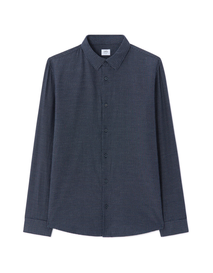 camisa azul marino de corte regular texturizada 100 algodón
