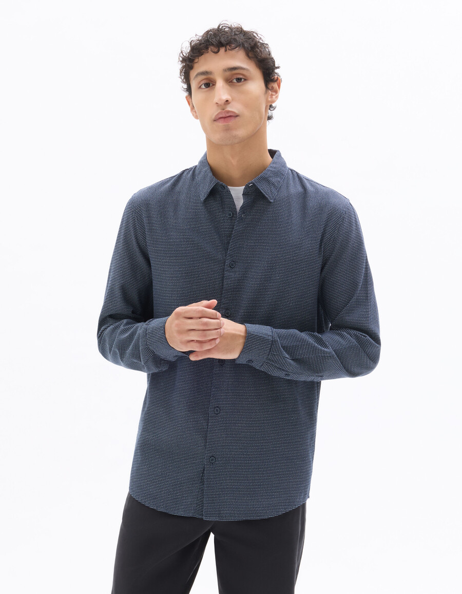 camisa azul marino de corte regular texturizada 100 algodón