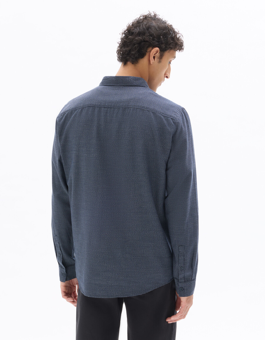 camisa azul marino de corte regular texturizada 100 algodón