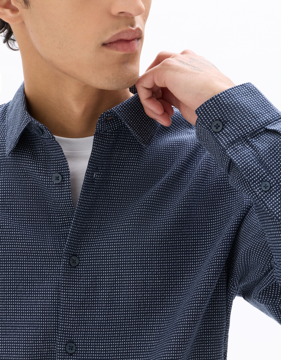 camisa azul marino de corte regular texturizada 100 algodón