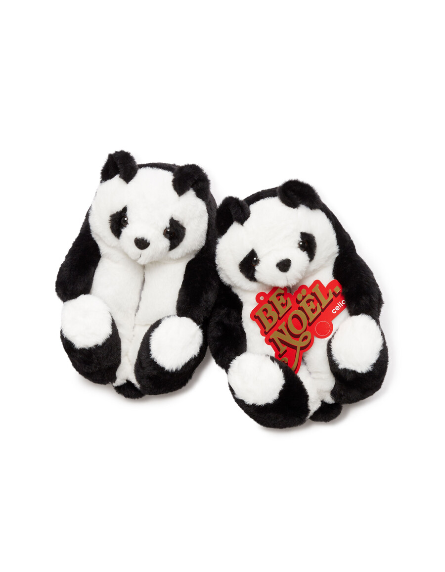 pantuflas de peluche de panda navideñas