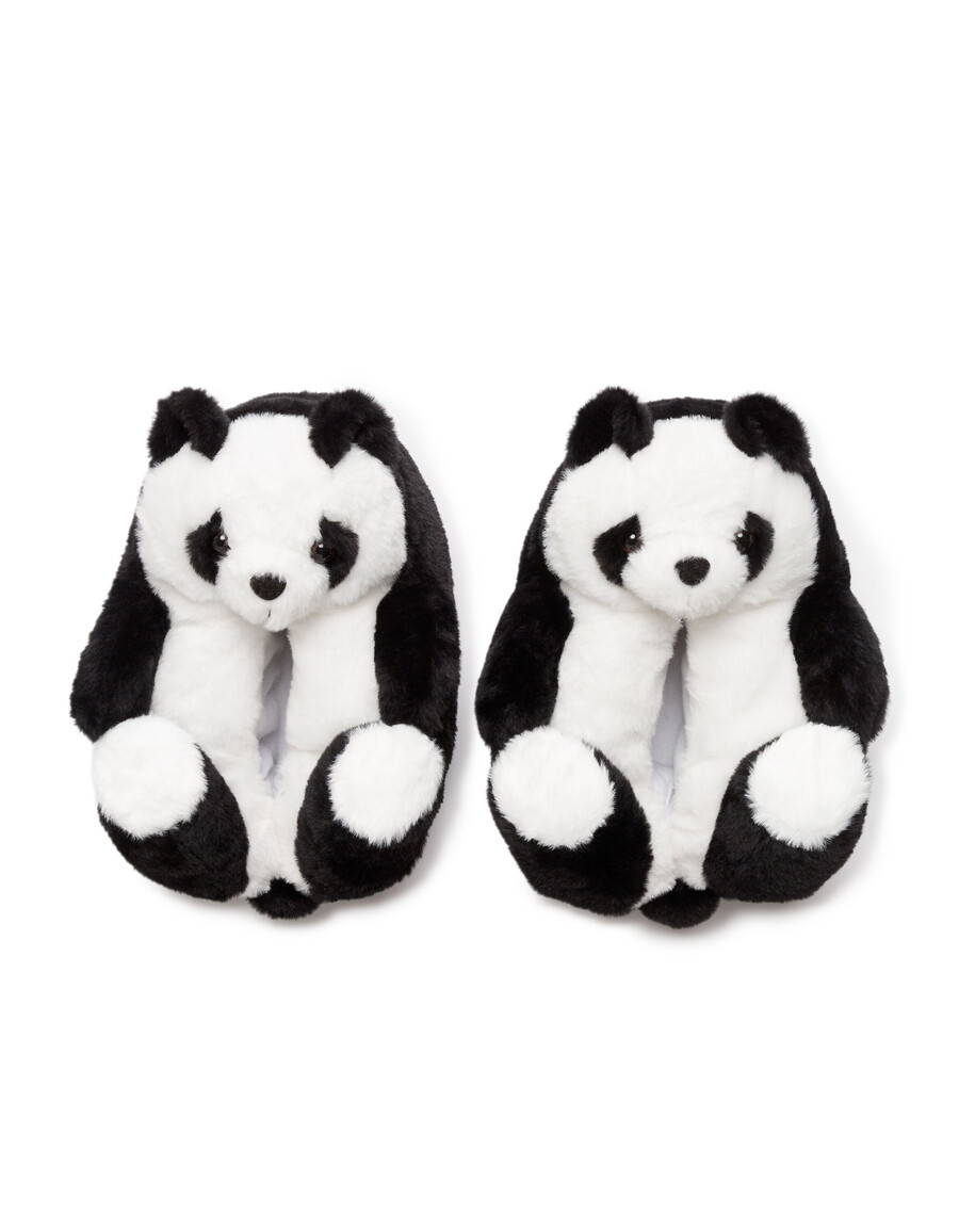 pantuflas de peluche de panda navideñas