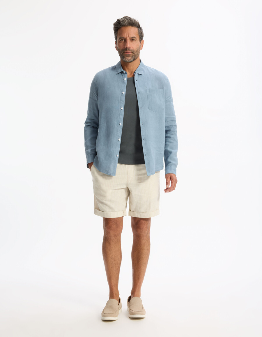 bermudas de lino y algodón a rayas