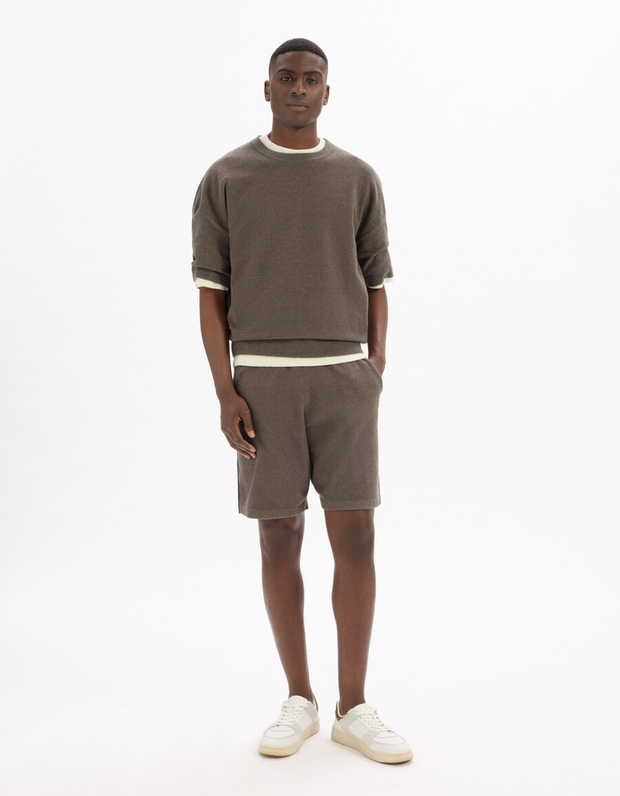 bermudas de felpa de mezcla de algodón color topo