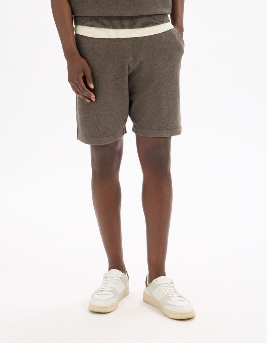 bermudas de felpa de mezcla de algodón color topo