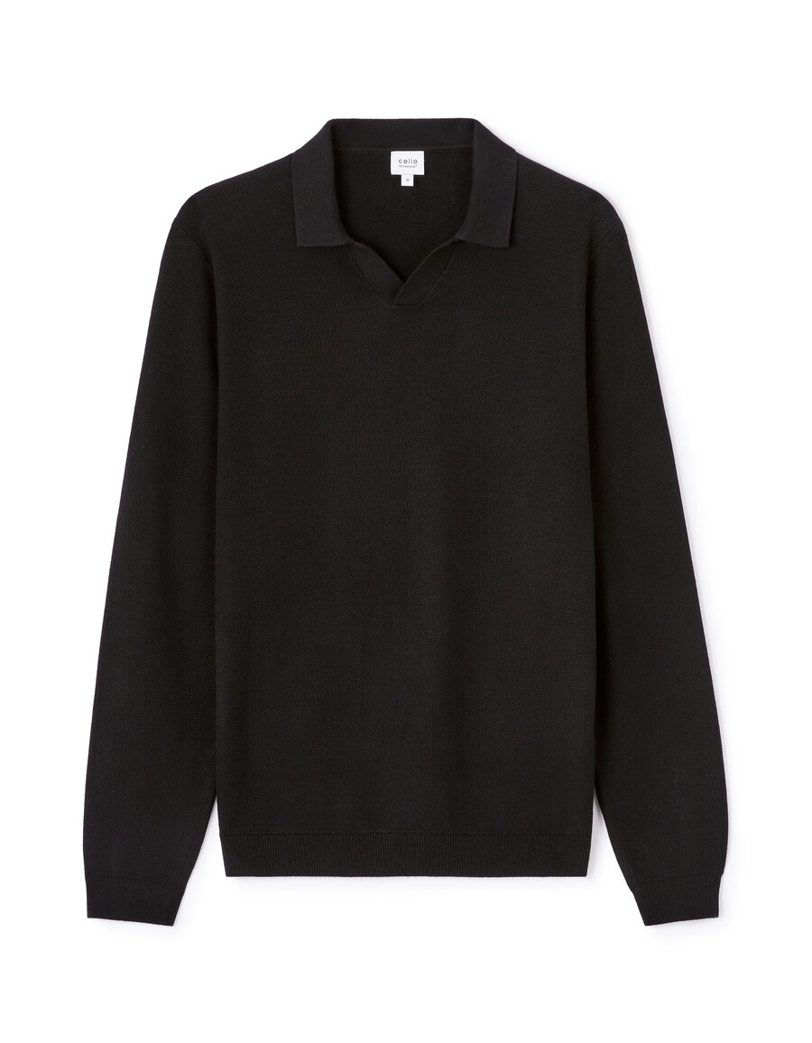 camisa de punto negra 100 algodón con cuello cubano