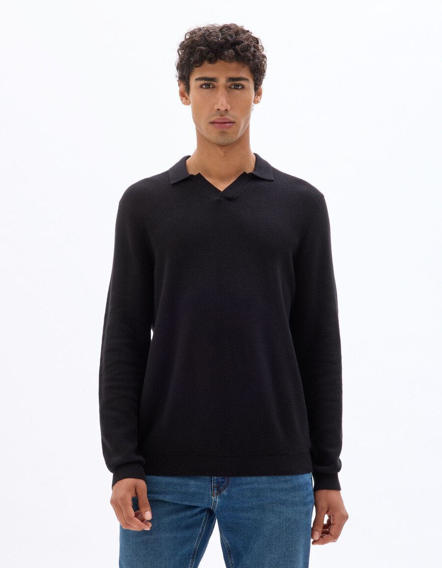 camisa de punto negra 100 algodón con cuello cubano