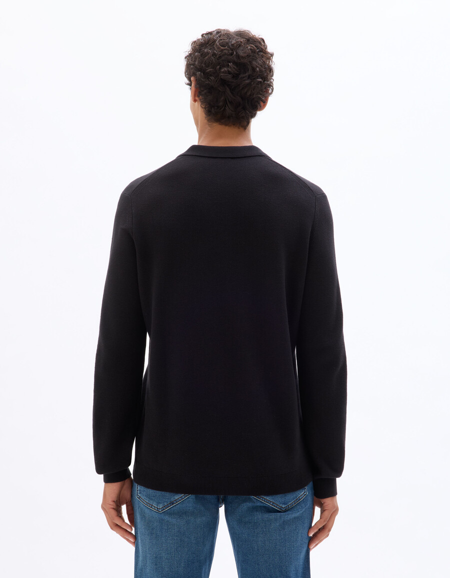 camisa de punto negra 100 algodón con cuello cubano