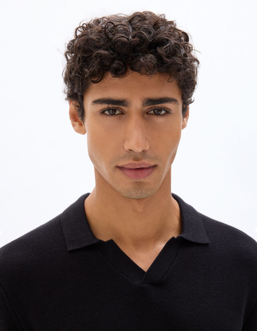 camisa de punto negra 100 algodón con cuello cubano