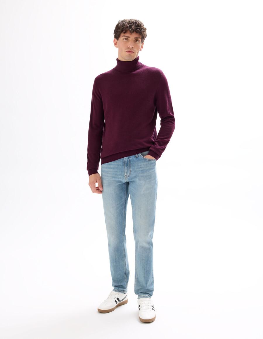 suéter de cuello alto ajustado 100 lana merino