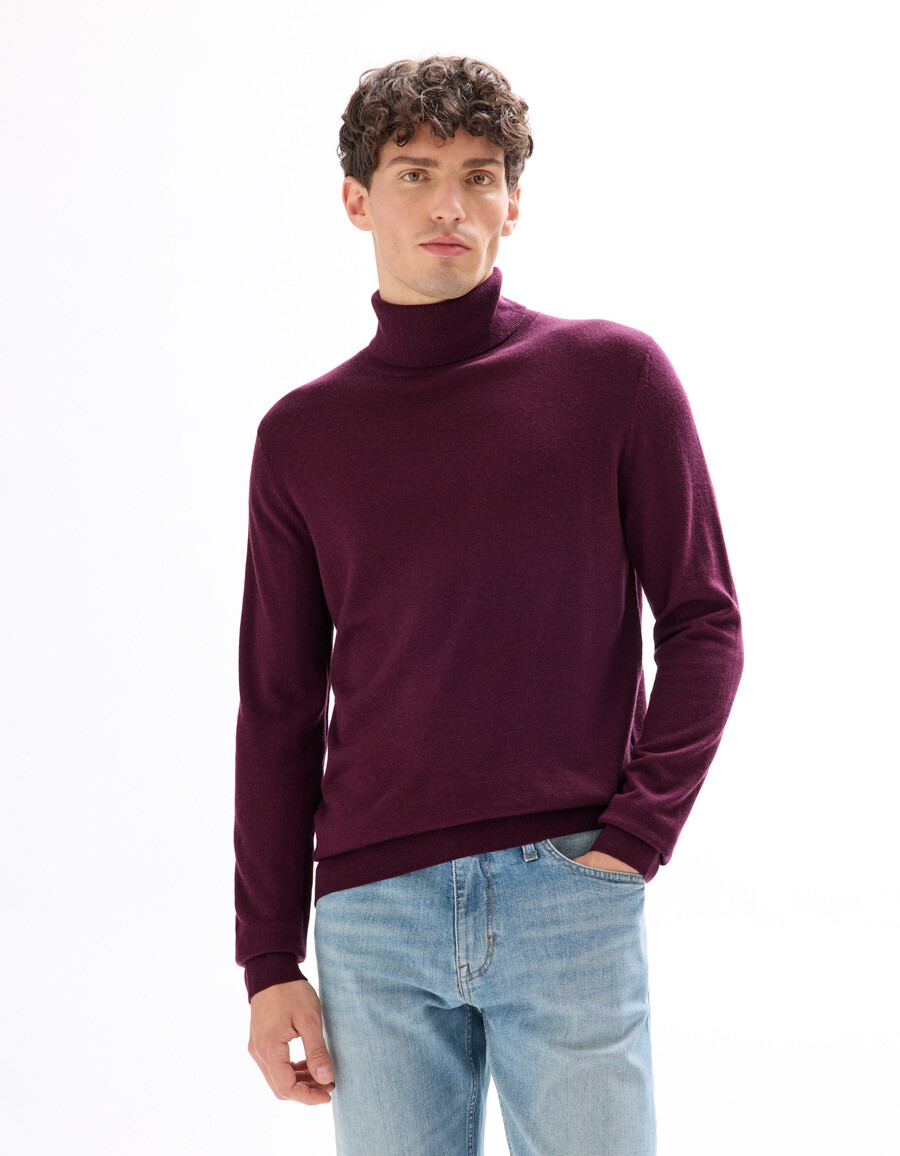 suéter de cuello alto ajustado 100 lana merino