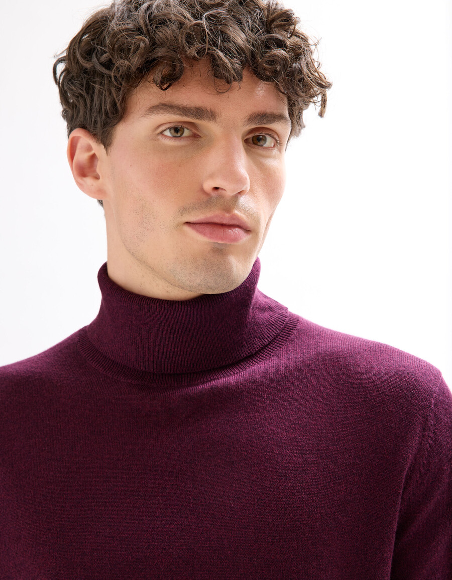 suéter de cuello alto ajustado 100 lana merino