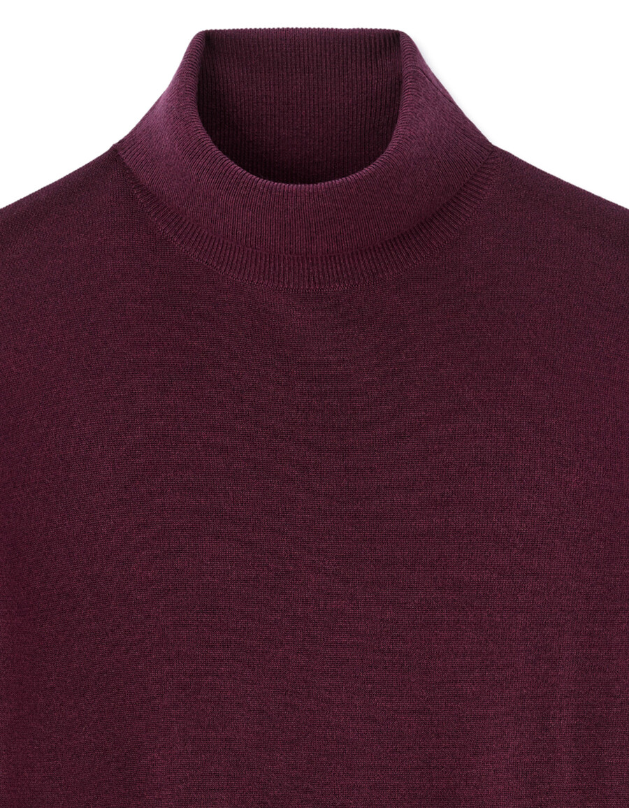 suéter de cuello alto ajustado 100 lana merino
