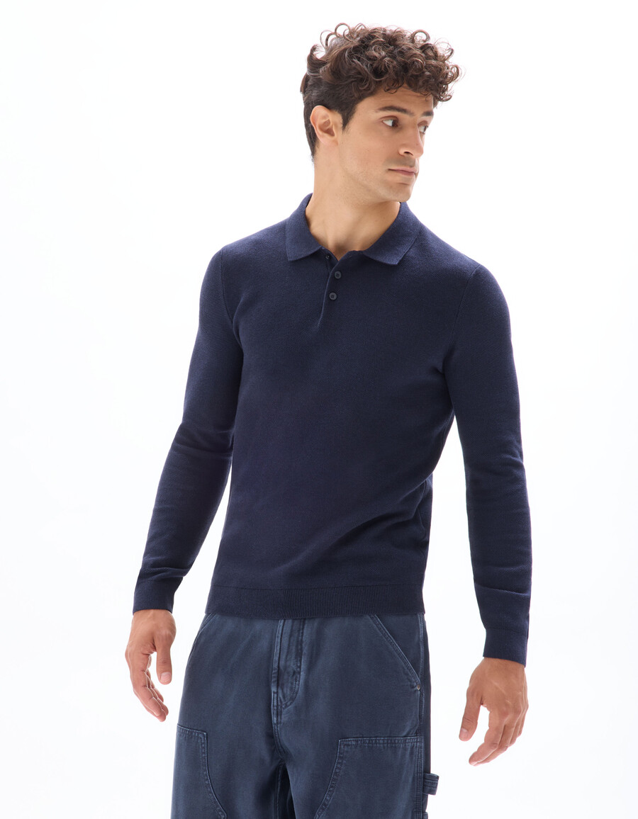 suéter de cuello polo ajustado 100 algodón