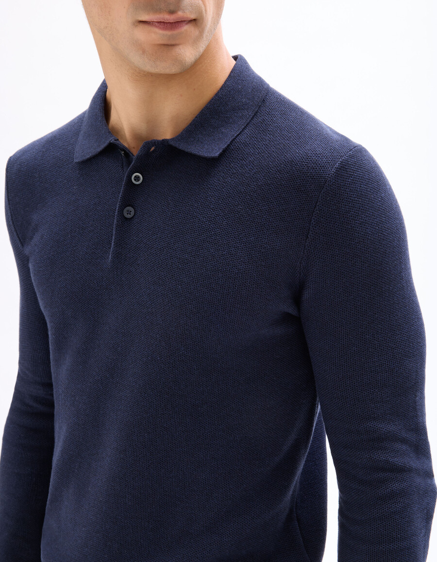 suéter de cuello polo ajustado 100 algodón