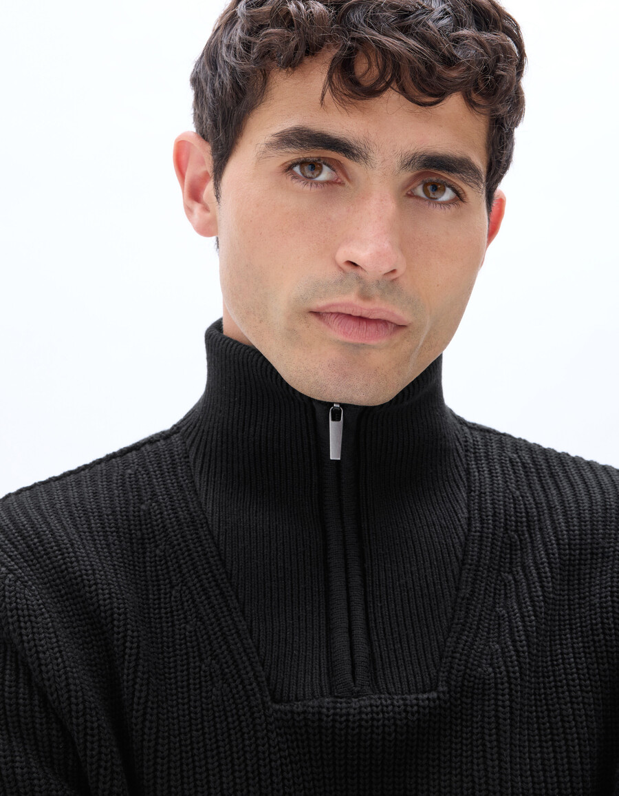 suéter de corte regular con cuello con cremallera 100 algodón
