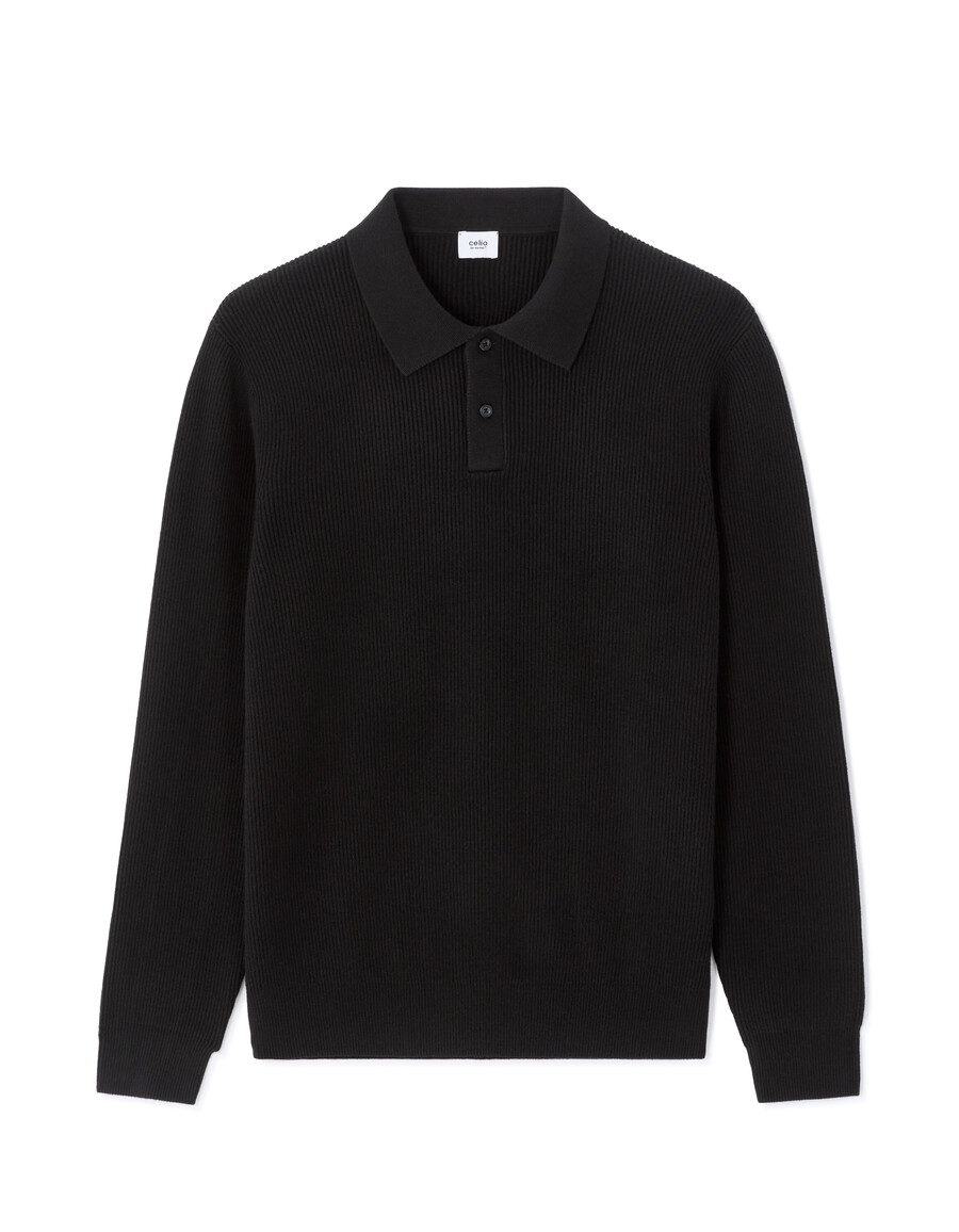 suéter de cuello polo acanalado
