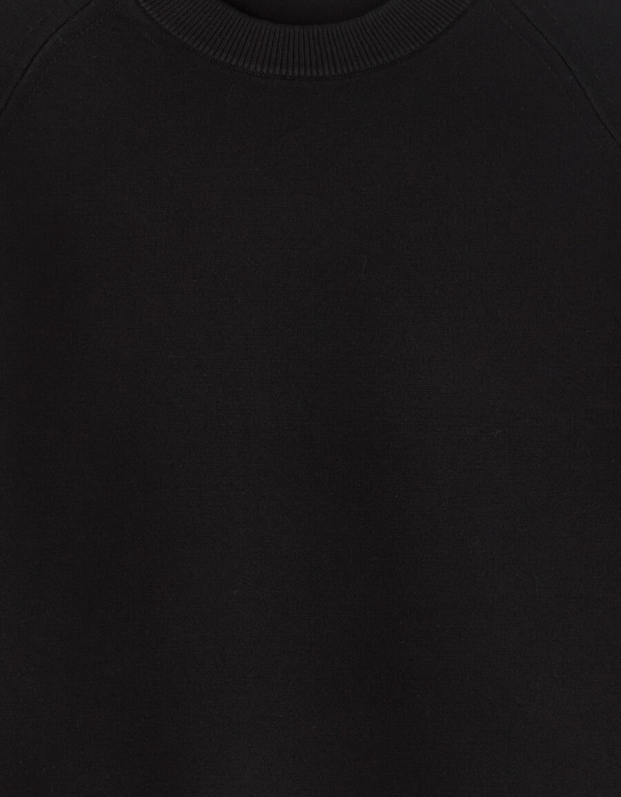 suéter negro liso de cuello redondo en mezcla de algodón