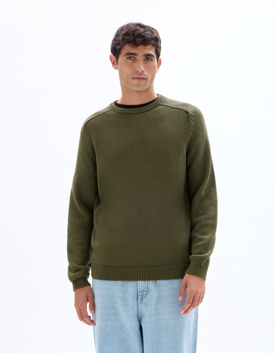 suéter liso de cuello redondo 100 algodón