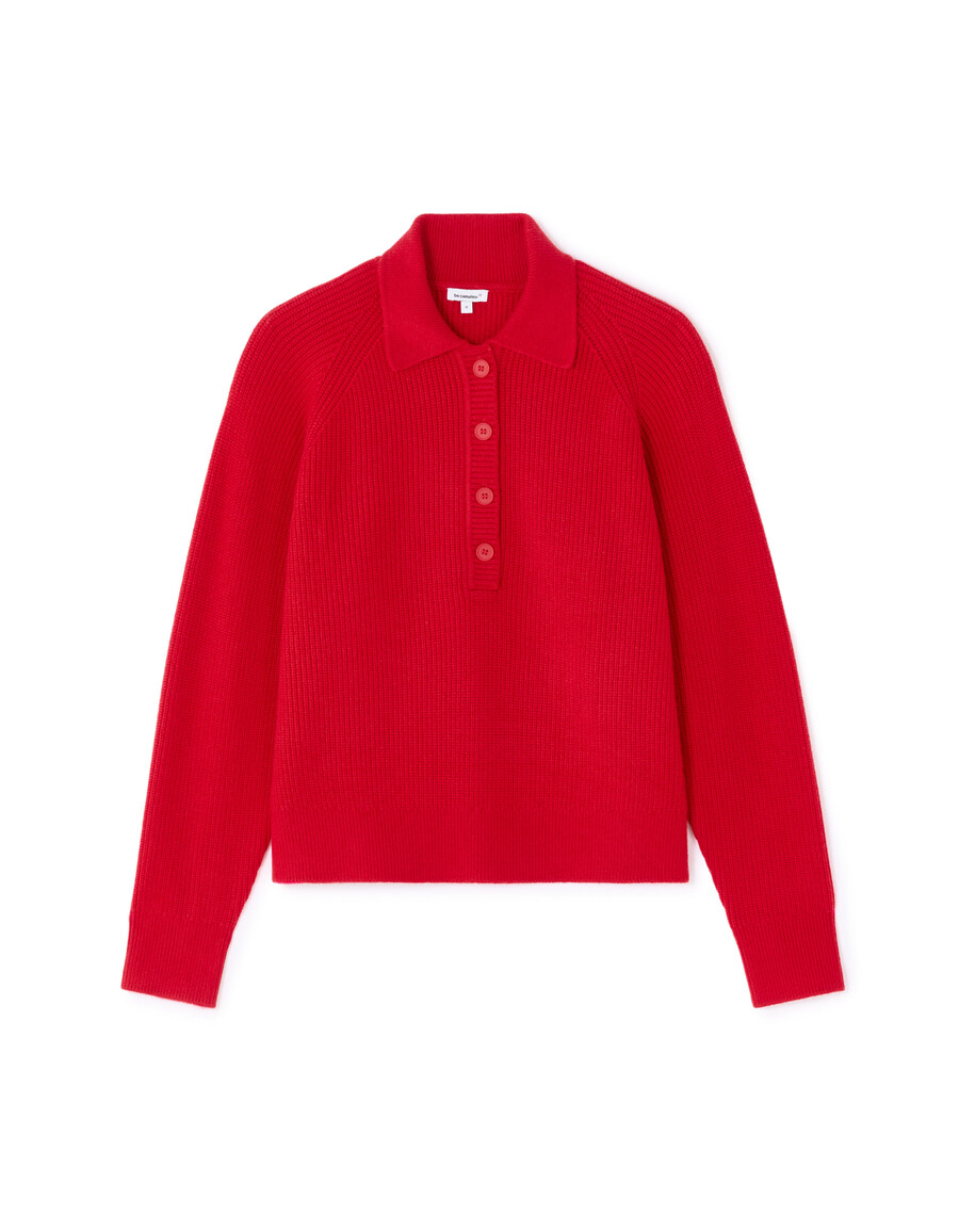 suéter de cuello polo de punto rojo