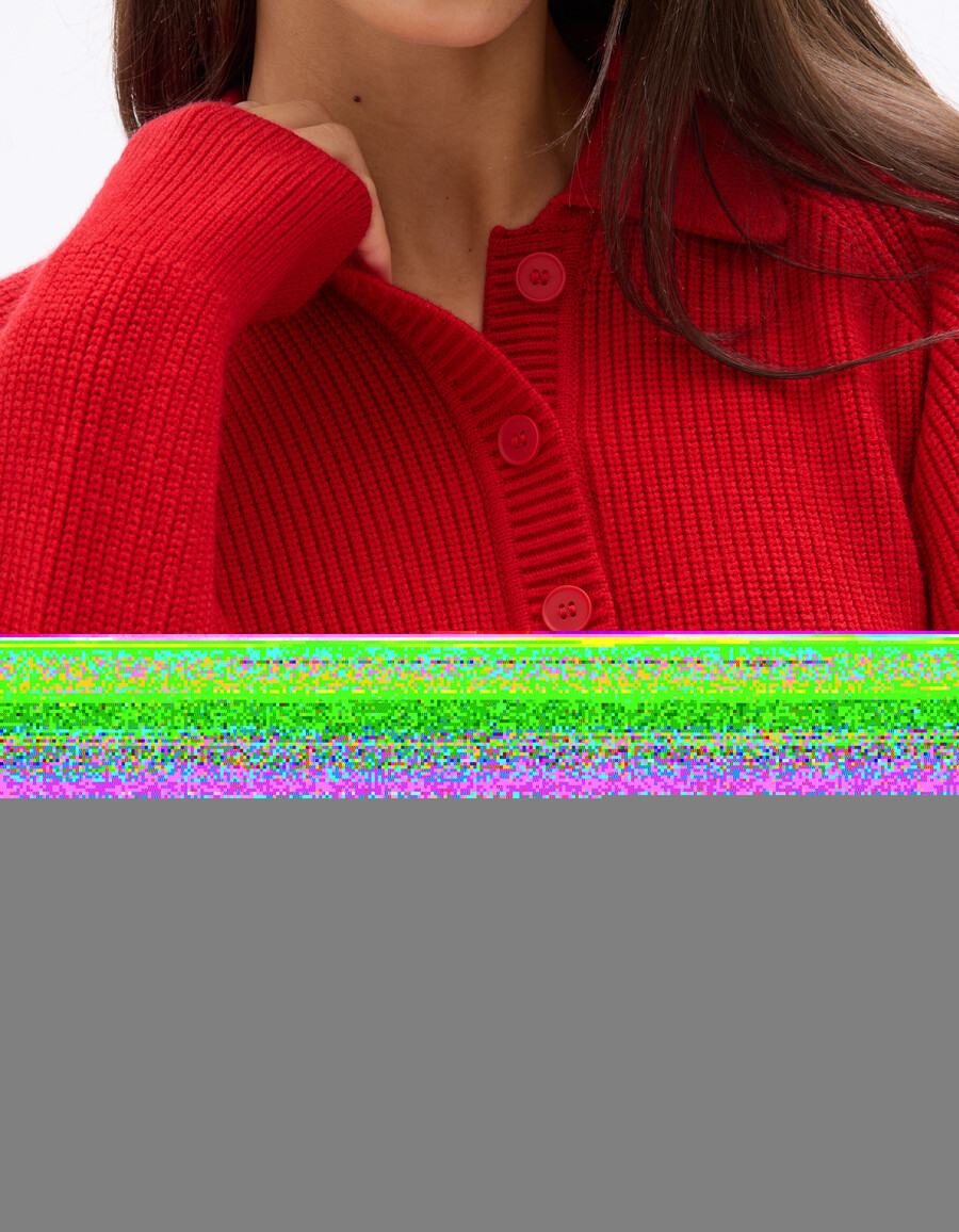 suéter de cuello polo de punto rojo