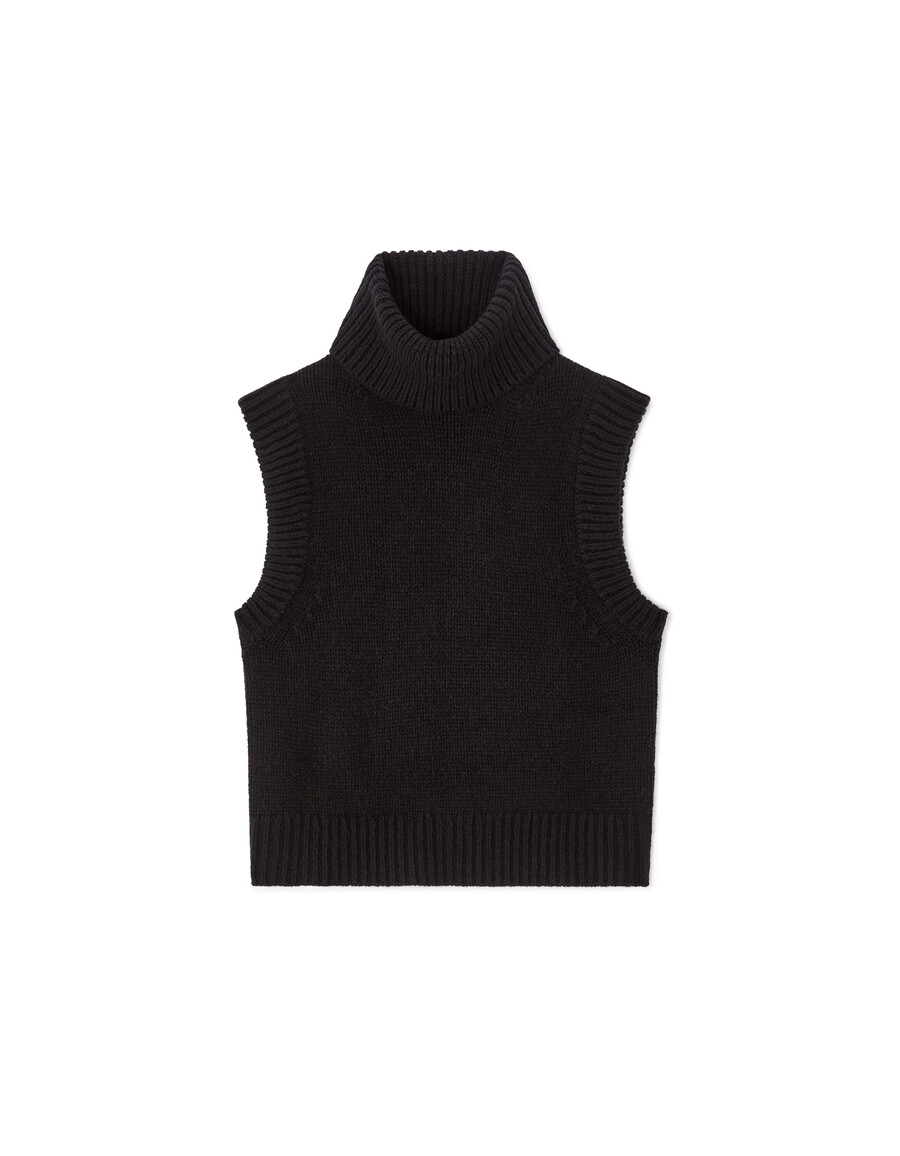 suéter de cuello alto sin mangas
