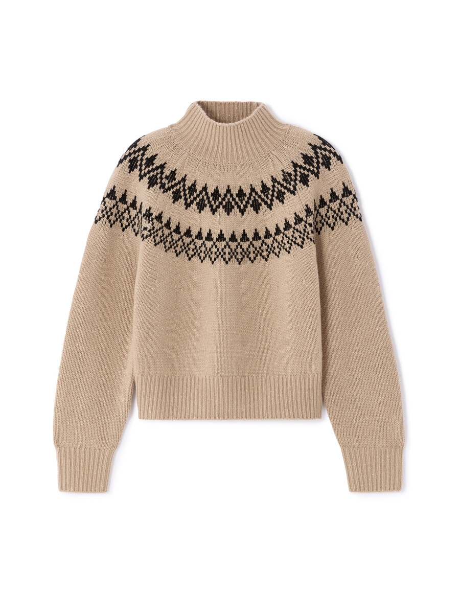 suéter de cuello alto de jacquard en mezcla de lana