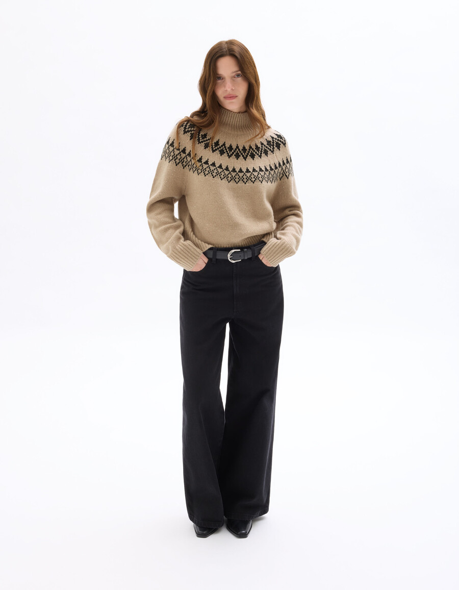 suéter de cuello alto de jacquard en mezcla de lana