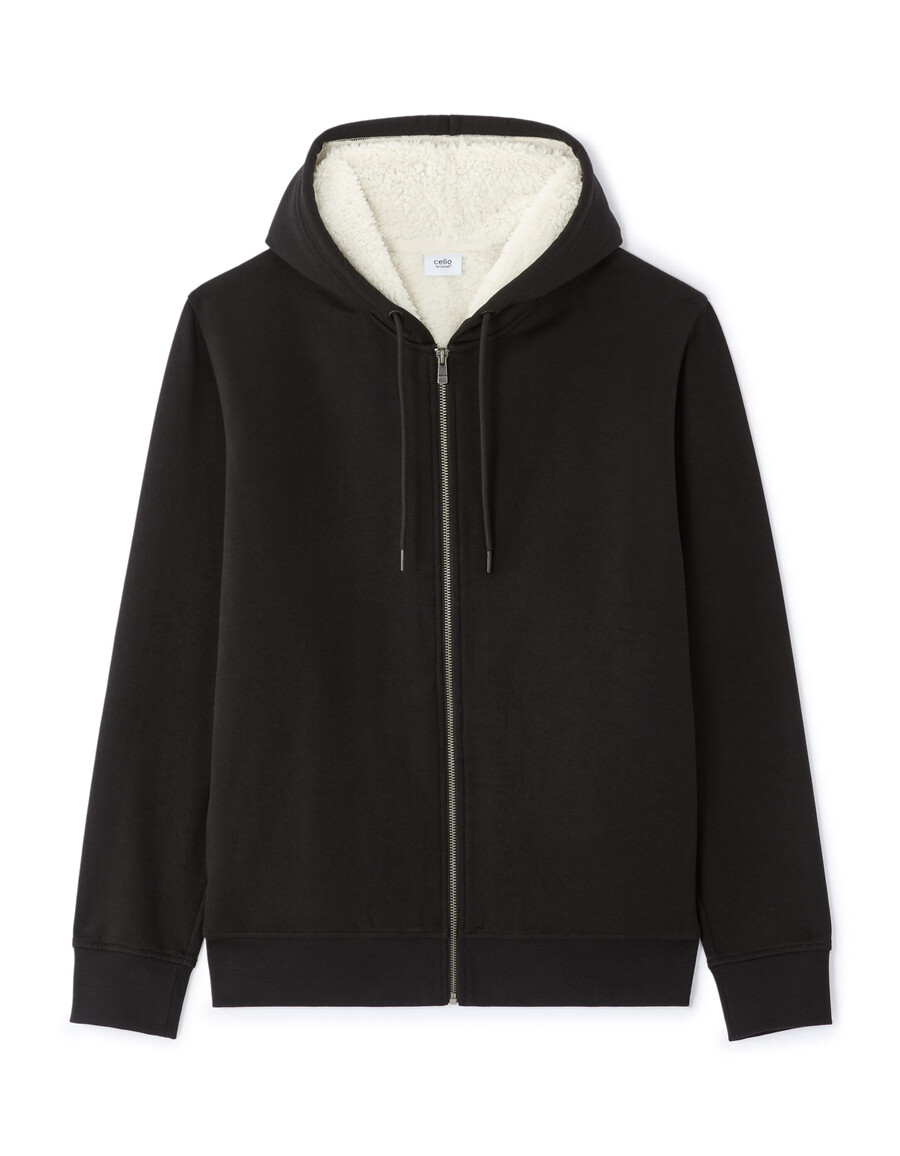 sudadera con capucha y cremallera de mezcla de algodón negra