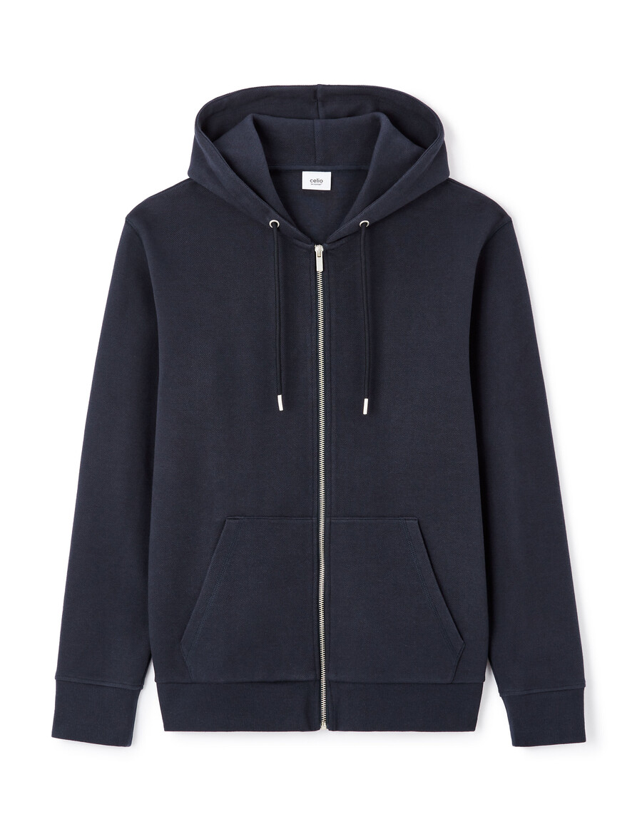 sudadera con capucha de piqué verde de corte regular y cremallera completa