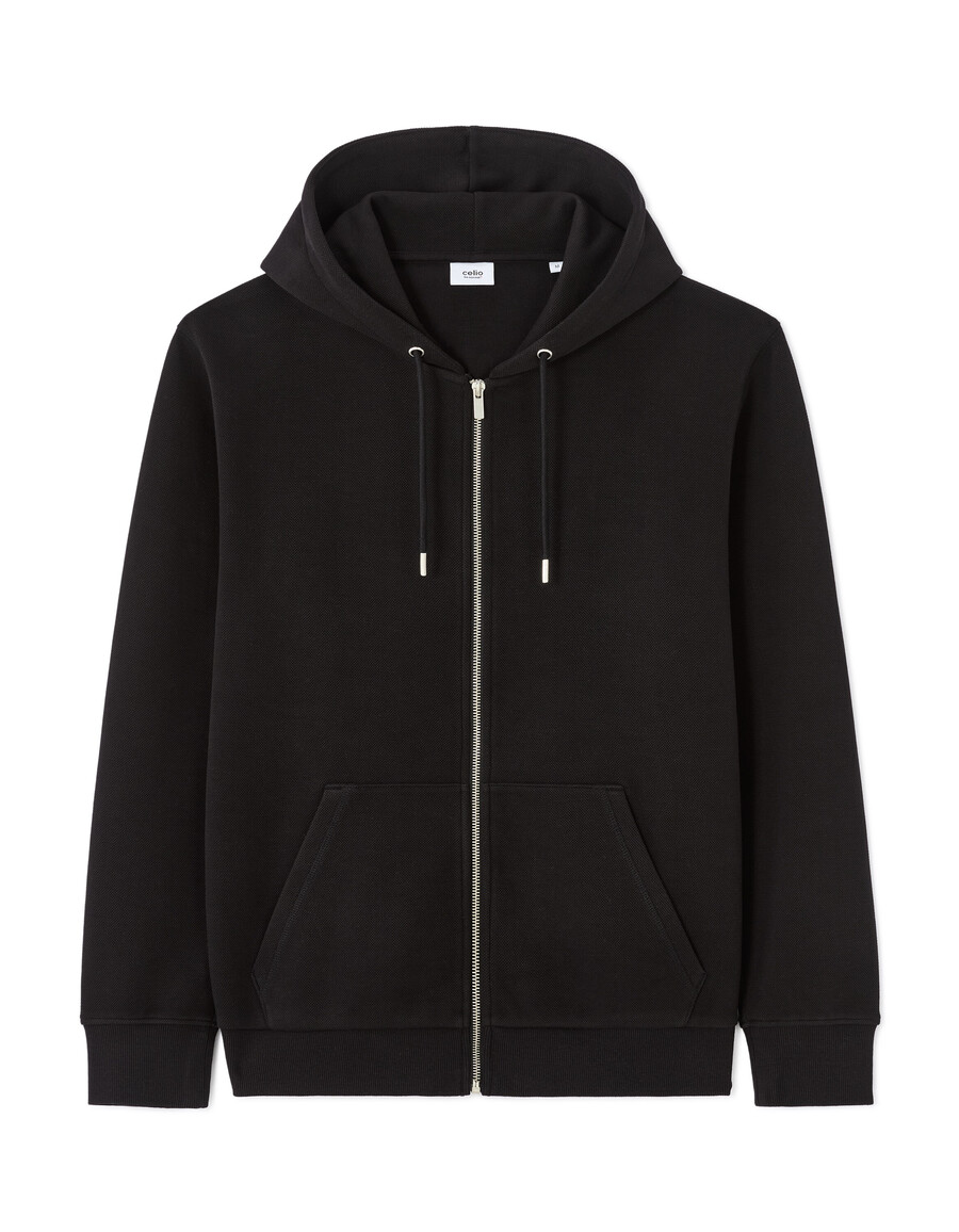 sudadera con capucha y cremallera de corte regular en tejido piqué