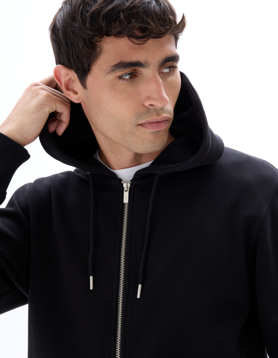 sudadera con capucha y cremallera de corte regular en tejido piqué