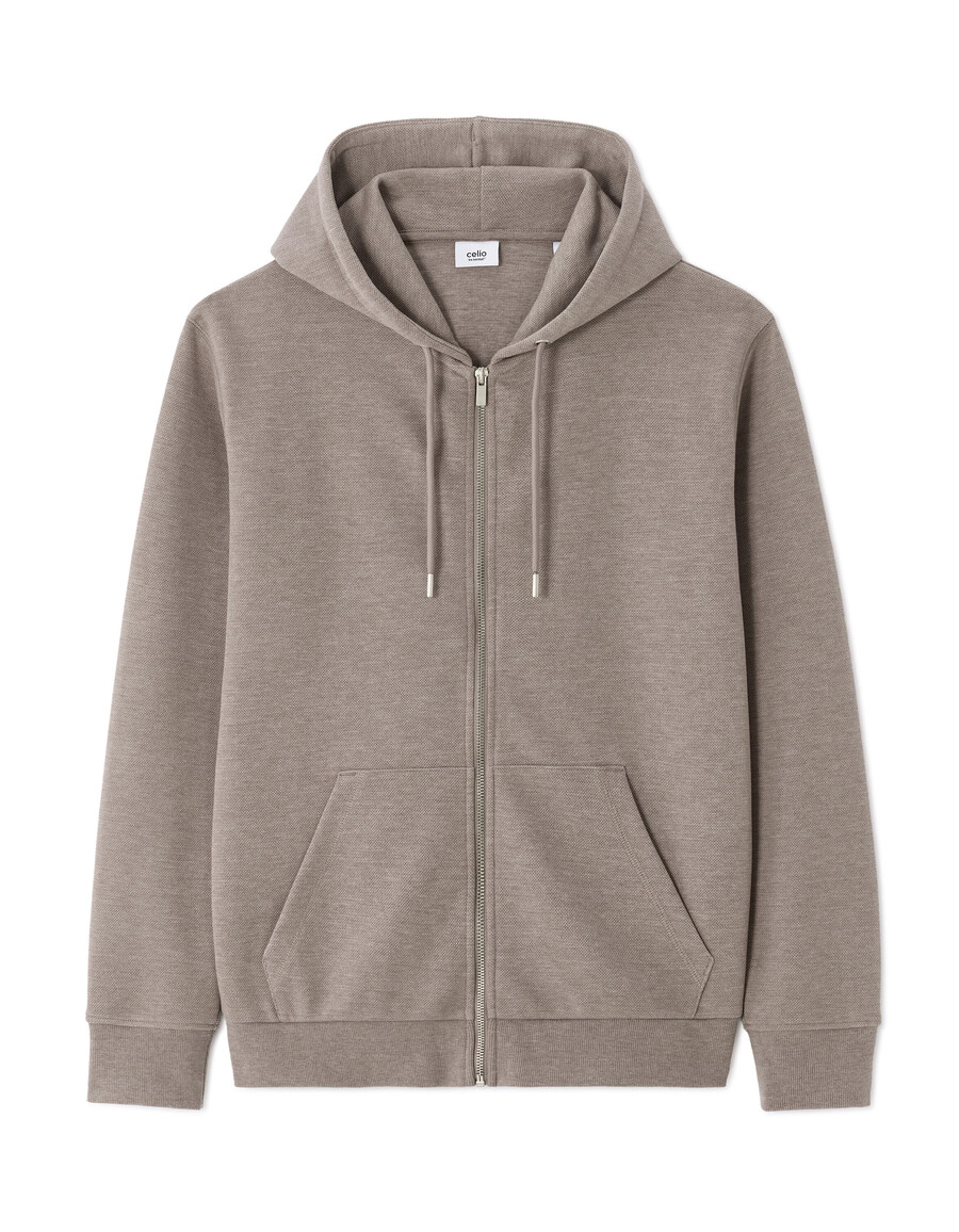 sudadera con capucha y cremallera de corte regular en tejido piqué